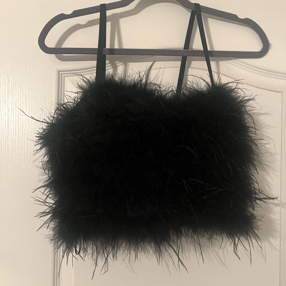 Bailey 44 Black Feather Crop Top